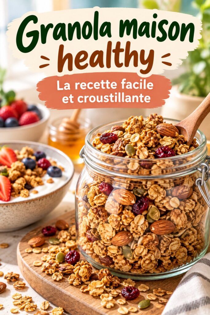 Granola maison croustillant dans un joli bol, idéal pour les lunchboxes