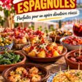 Un assortiment de tapas espagnoles colorées disposées sur une table pour un apéritif chaleureux.