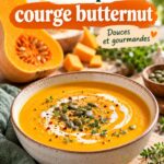 Soupe à la courge butternut servie dans un bol coloré, idéale pour les enfants