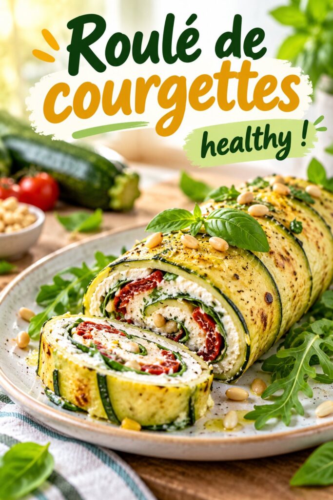 Roulé de courgettes healthy sur une assiette, prêt à être dégusté.